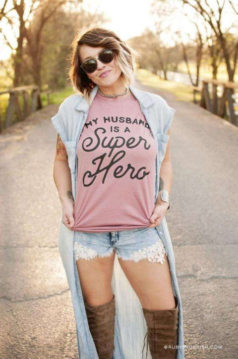 My Husband Is A Super Hero | Women’s T-Shirt | Ruby’s Rubbish® - Ruby's Rubbish Wholesale