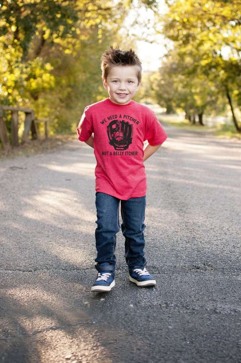 We Need A Pitcher Not A Belly Itcher | Kid's T-Shirt | Ruby’s Rubbish® - Ruby's Rubbish Wholesale