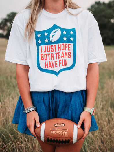 I Just Hope Both Teams Have Fun | Blue + Red Shield T-Shirt | Ruby’s Rubbish®
