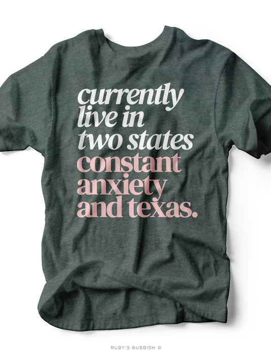 Currently Live In Two States | Texas Graphic T-Shirt | Ruby’s Rubbish® - Ruby's Rubbish Wholesale