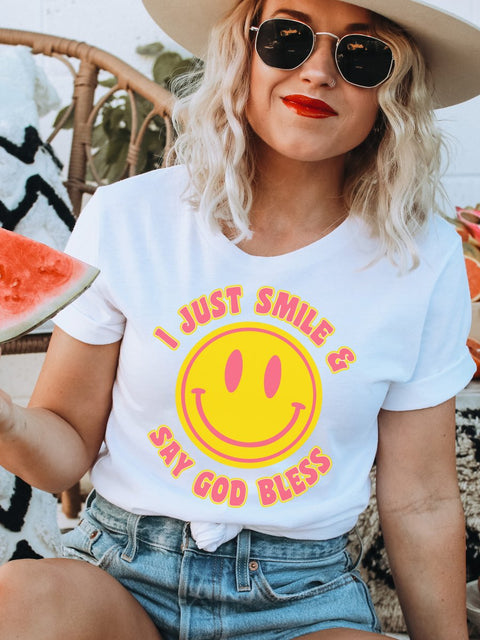 I Just Smile & Say God Bless | Women’s T-Shirt | Ruby’s Rubbish® - Ruby's Rubbish Wholesale