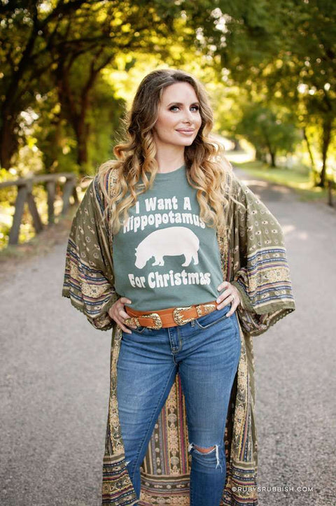 I Want A Hippopotamus For Christmas | Season Comfort Color T-Shirt | Ruby’s Rubbish® - Ruby's Rubbish Wholesale