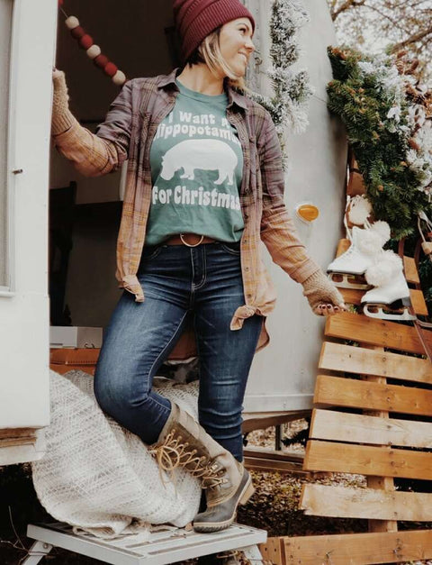 I Want A Hippopotamus For Christmas | Season Comfort Color T-Shirt | Ruby’s Rubbish® - Ruby's Rubbish Wholesale