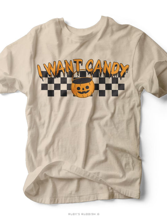 I Want Candy | Seasonal T-Shirt | Ruby’s Rubbish® - Ruby's Rubbish Wholesale