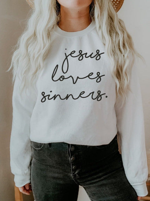 Jesus Loves Sinners | Women’s Sweatshirt | Ruby’s Rubbish® - Ruby's Rubbish Wholesale