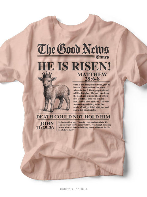 NEWS: He is Risen | Easter T-Shirt | Ruby’s Rubbish® - Ruby's Rubbish Wholesale