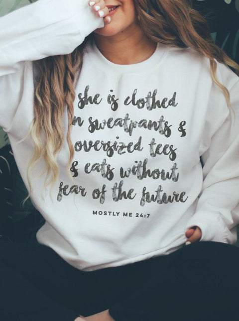 She is Clothed in Sweatpants | Women’s Sweatshirt | Ruby’s Rubbish® - Ruby's Rubbish Wholesale