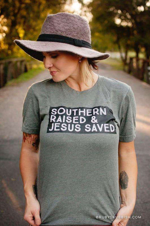 Southern Raised and Jesus Saved | Christian T-Shirt | Ruby’s Rubbish® - Ruby's Rubbish Wholesale