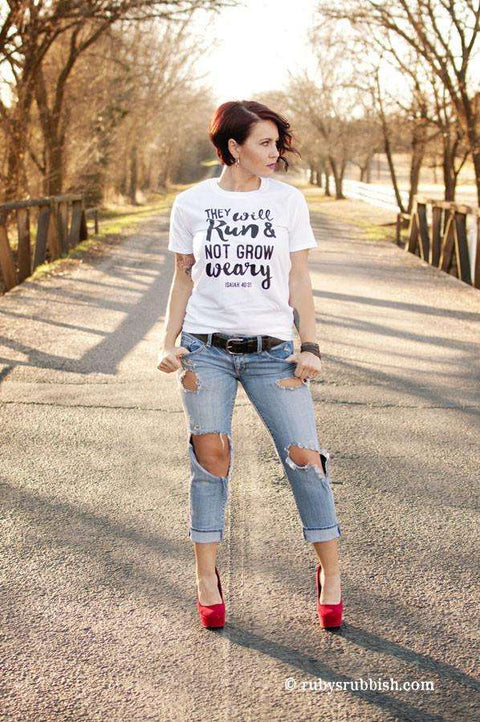 They Will Run and Not Grow Weary | Christian T-Shirt | Ruby’s Rubbish® - Ruby's Rubbish Wholesale